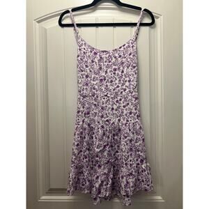 NWT Sky to Moon Women’s‎ Floral Print Open Back Ruffle Dress Size M White Purple